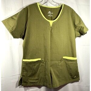 Reina Olive Green And Lime Green Scrub Top Size M
